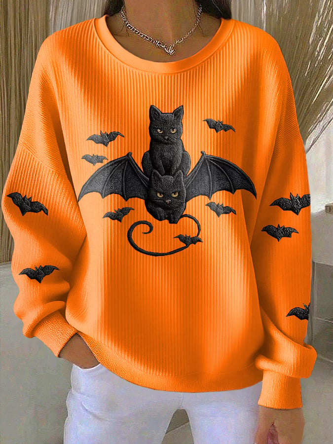 Women's Vintage Halloween Print Knit Long Sleeve Top