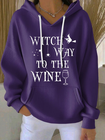 🔥Buy 2 Get 10% Off🔥Women'S Witch Way To The Wine Print Casual Hoodie
