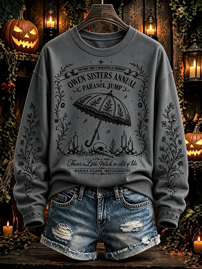 Women's Practical Magical Halloween Print Crew Neck Sweatshirt