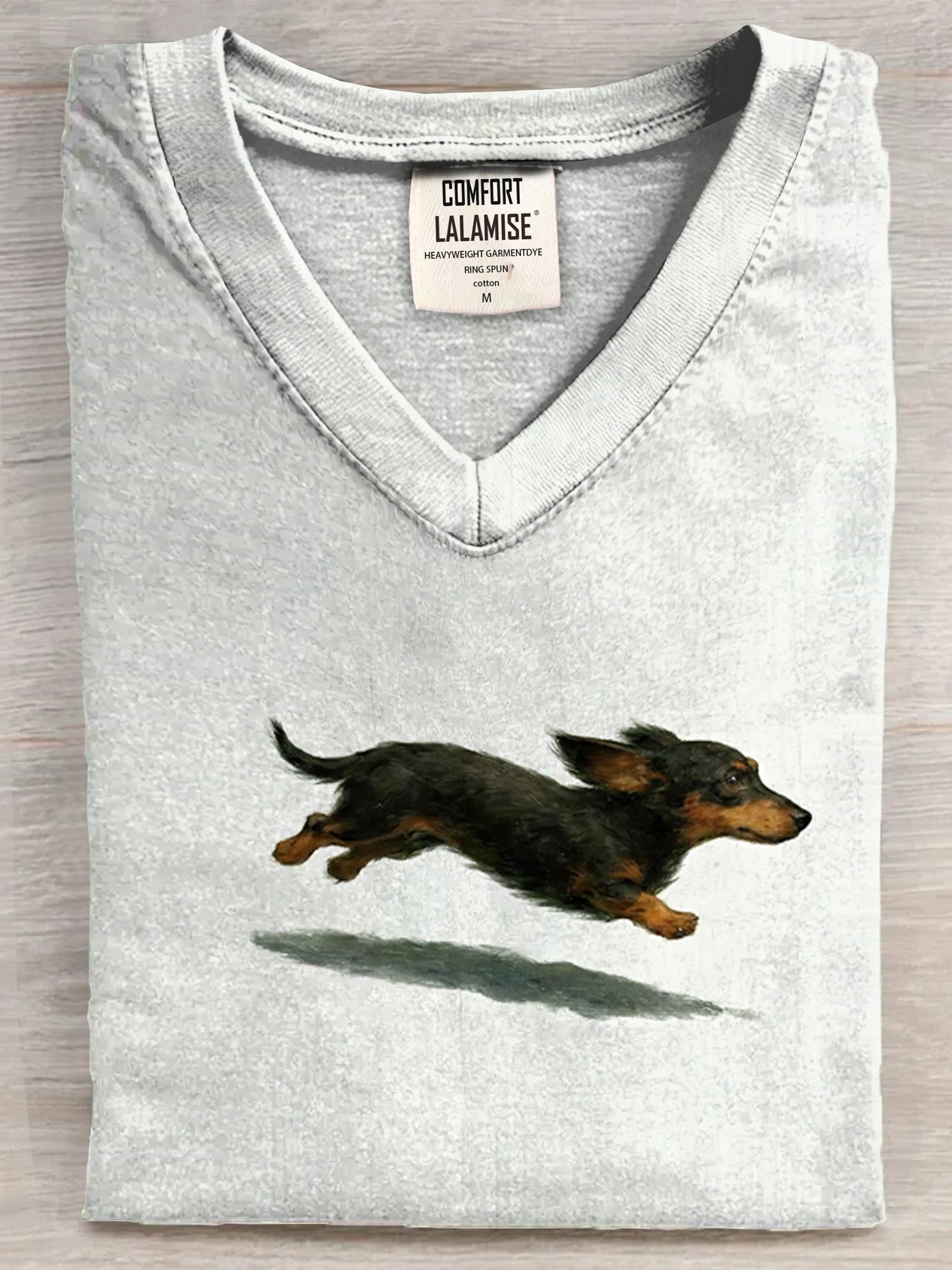 Funny Cute Running Dachshund Art Print V-neck Casual T-shirt