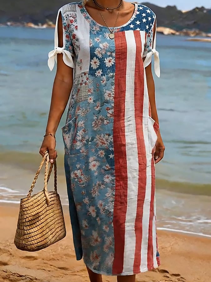 Women'S Casual Color-Block Printed Dress