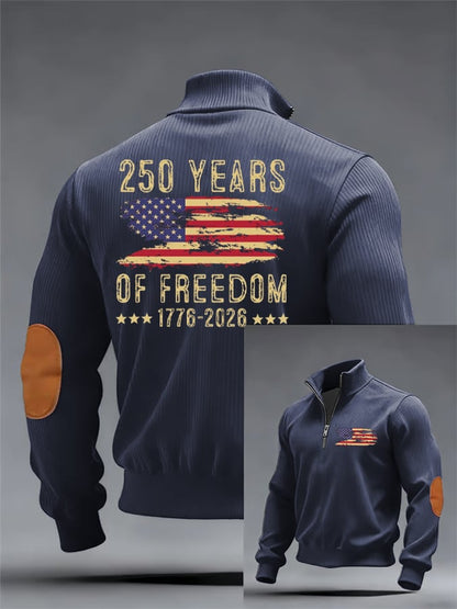 Men's 250th America Anniversary Casual Printed Zip Knit Sweatshirt