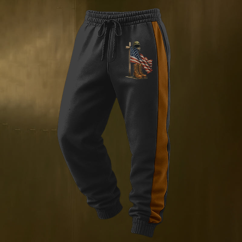 Men's Retro Faith Veteran Flag Print Casual Pants