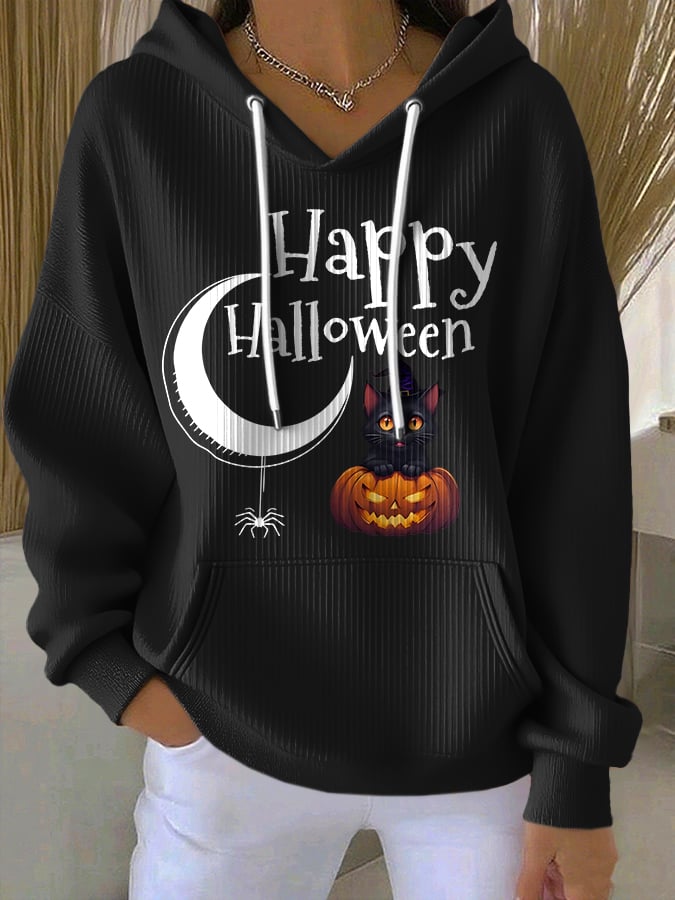🔥HOT SALE🔥Women'S Casual Halloween Pumpkin Cat Hooded Sweatshirt