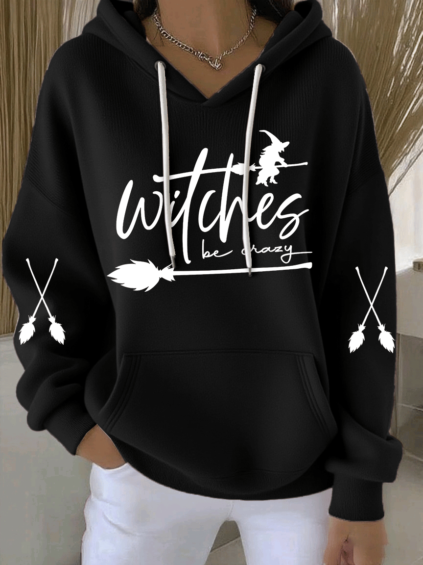 Women's Witch Be Crazy Print Casual Hooded Sweatshirt
