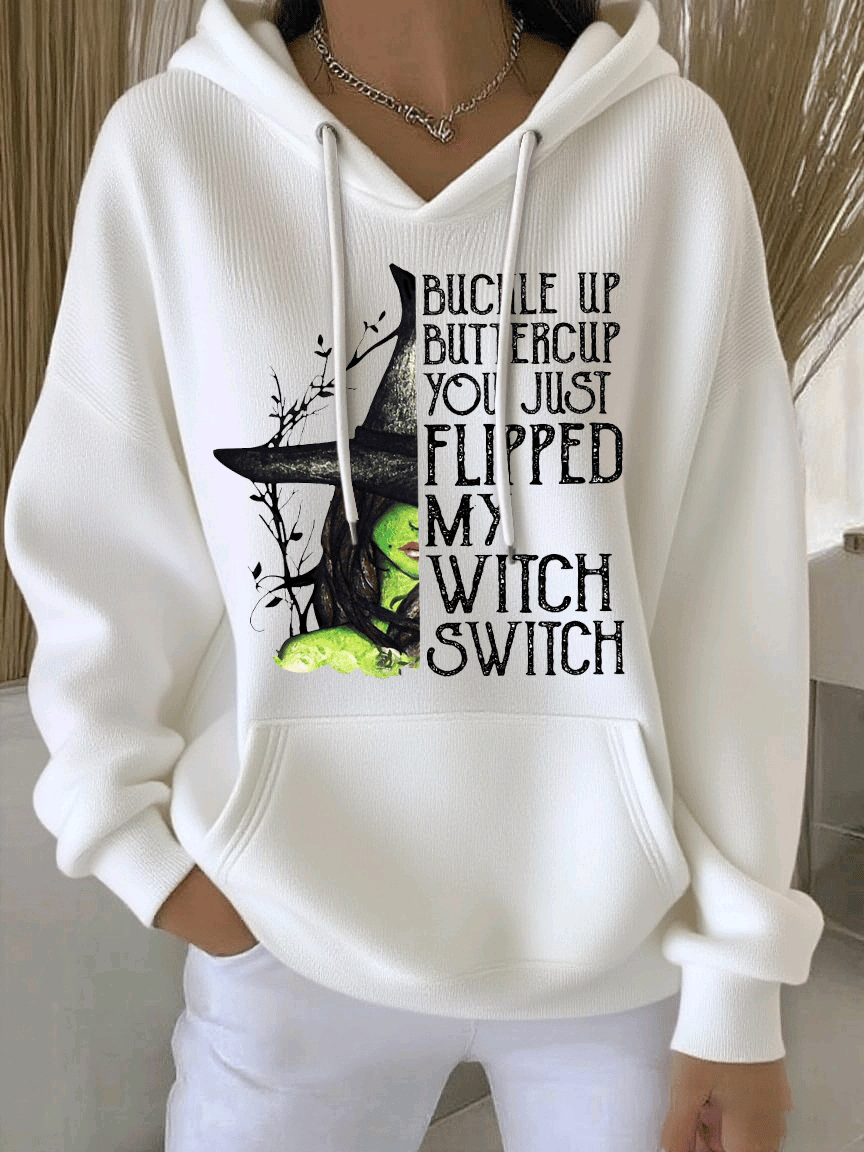 🔥Buy 2 Get 10% Off🔥Women's Buckle Up Buttercup You Just Flipped My Witch Switch Print Casual Hooded Sweatshirt