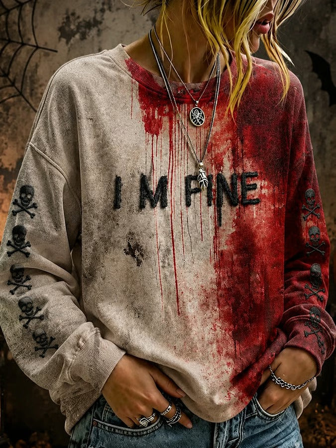 Women's I'm Fine Halloween Art Print Top