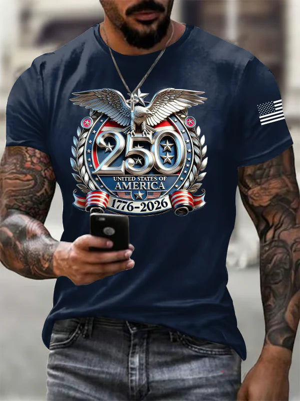 Men'S Retro Independence Day 250Th Anniversary Printed Round Neck Short Sleeve T-Shirt