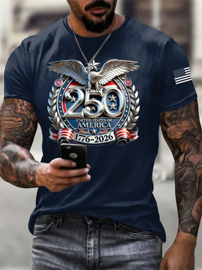 Men'S Retro Independence Day 250Th Anniversary Printed Round Neck Short Sleeve T-Shirt