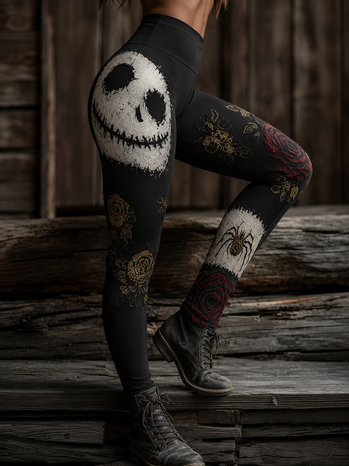 Women'S Halloween Embroidered Skull Face And Spider Black And White Re