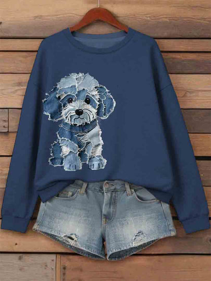 Denim Teddy Bear Dog Cute Art Print Casual Sweatshirt