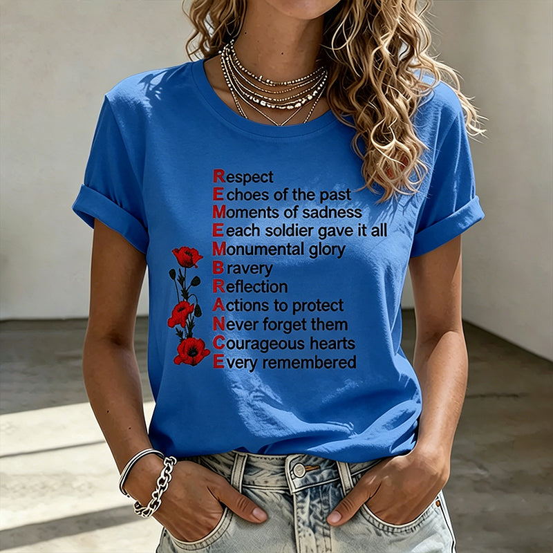 Women's Memorial Day Poppy Art Printed T-Shirt