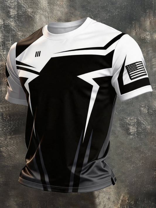 Men's Vintage Patriot Color Block Print Short Sleeve T-Shirt