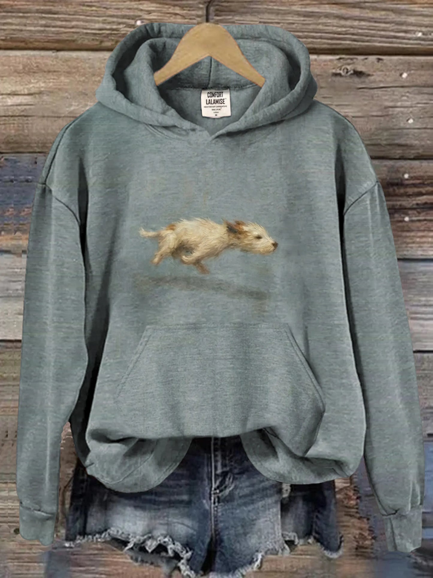 Funny Cute Running Dog Art Casual Hoodie Sweatshirt