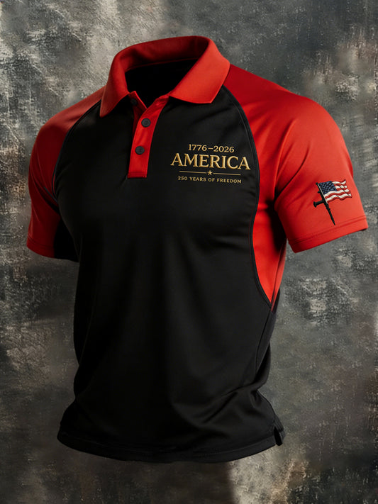 Men's Patriotic Print Polo Shirt