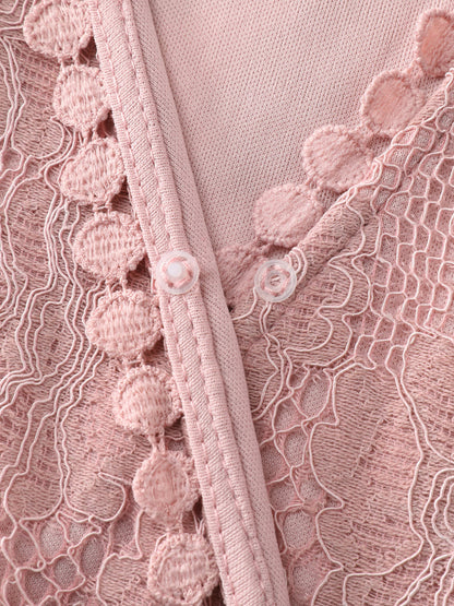 Lace Surplice Neckline Ruffled Hem Mini Dress