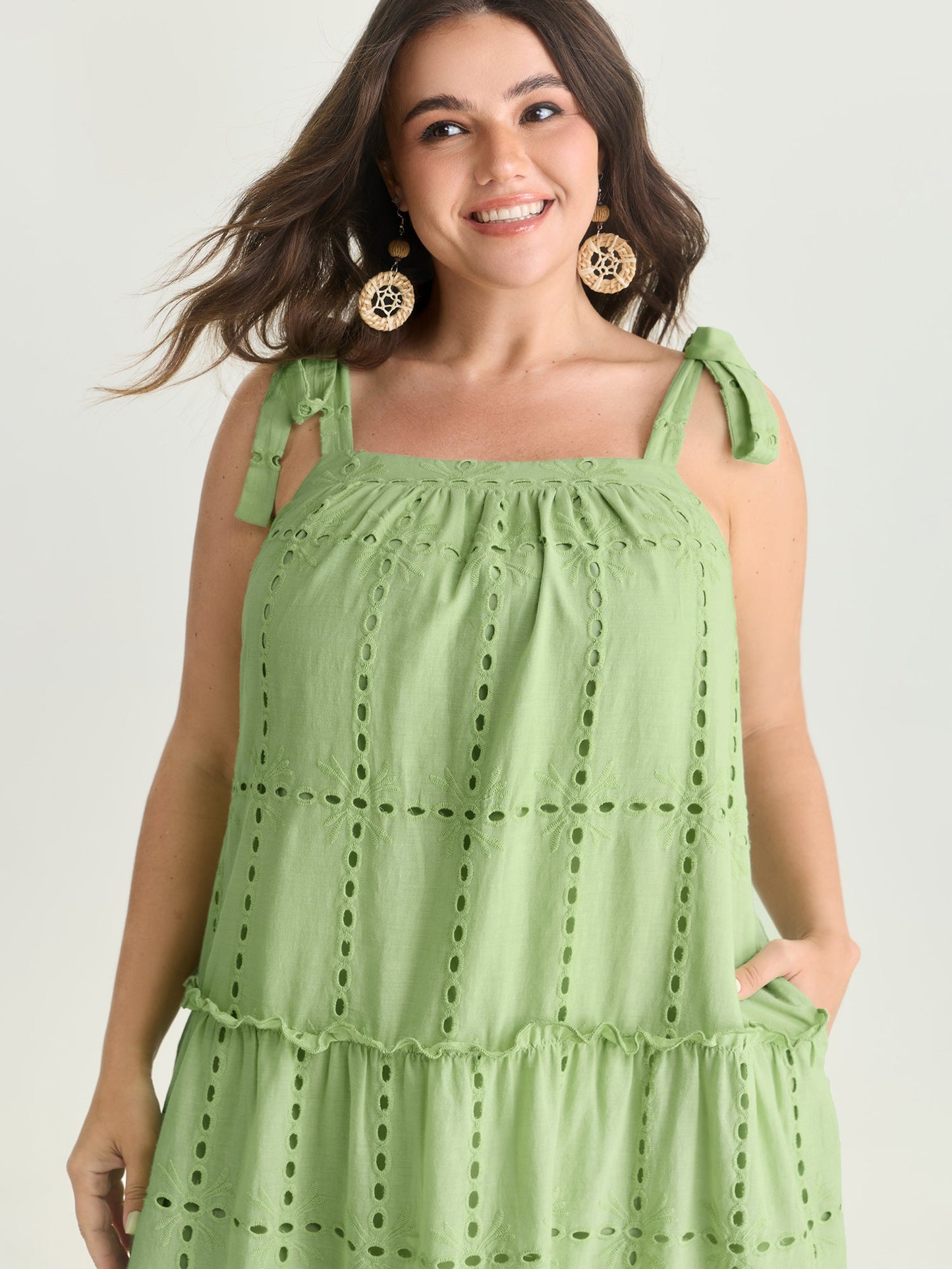Cut Out Textured Shoulder Ties Midi Dress