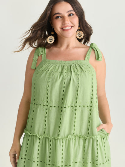 Cut Out Textured Shoulder Ties Midi Dress