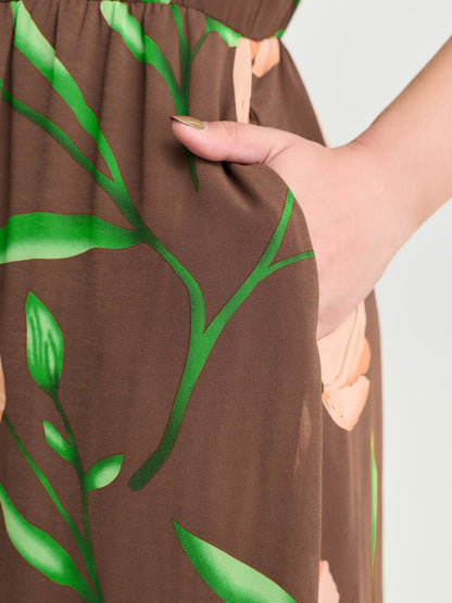 Hidden Zipper Floral Layered Pockets Jumpsuit