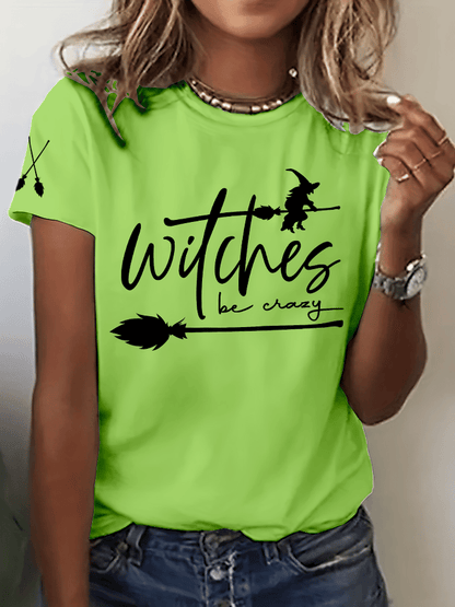 🔥HOT SALE🔥Women's Halloween Witch Be Crazy Print Crew Neck T-Shirt