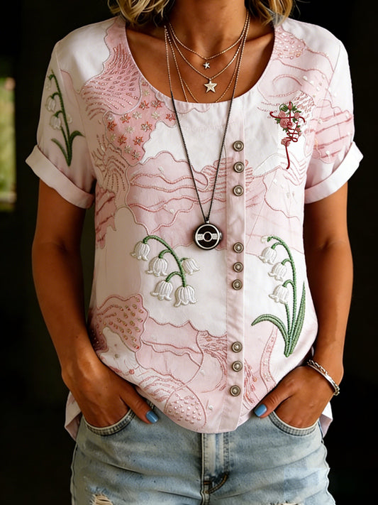Women's Retro Floral Print Top