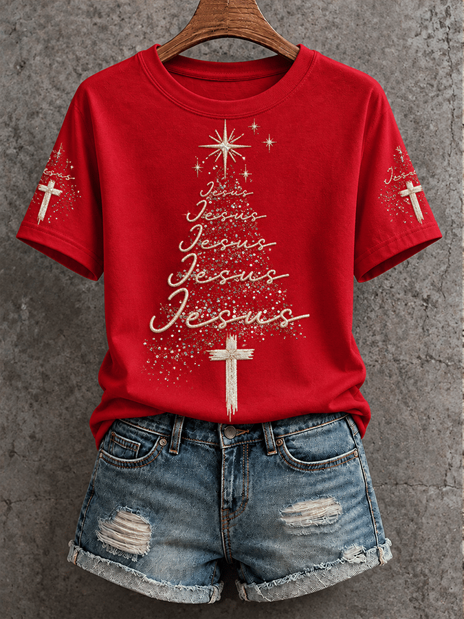 Women's “Jesus” Christmas Comfortable Round Neck Short Sleeve T-Shirt