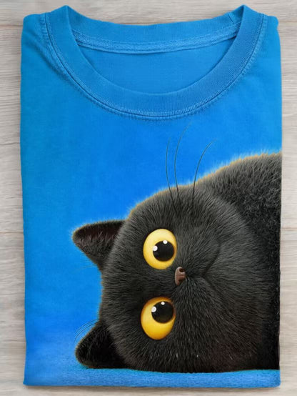 Funny Black Cat Art Print Casual Short Sleeve T-shirt