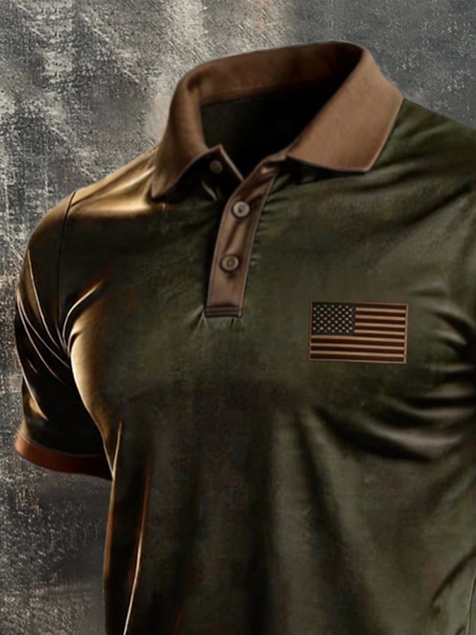Men's Retro "Patriot" Color-Block Short-Sleeve Polo Shirt
