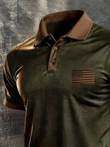 Men's Retro "Patriot" Color-Block Short-Sleeve Polo Shirt