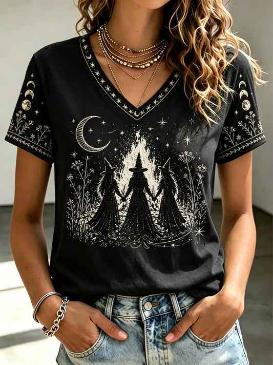 Women's Halloween Witch Cat Print Top