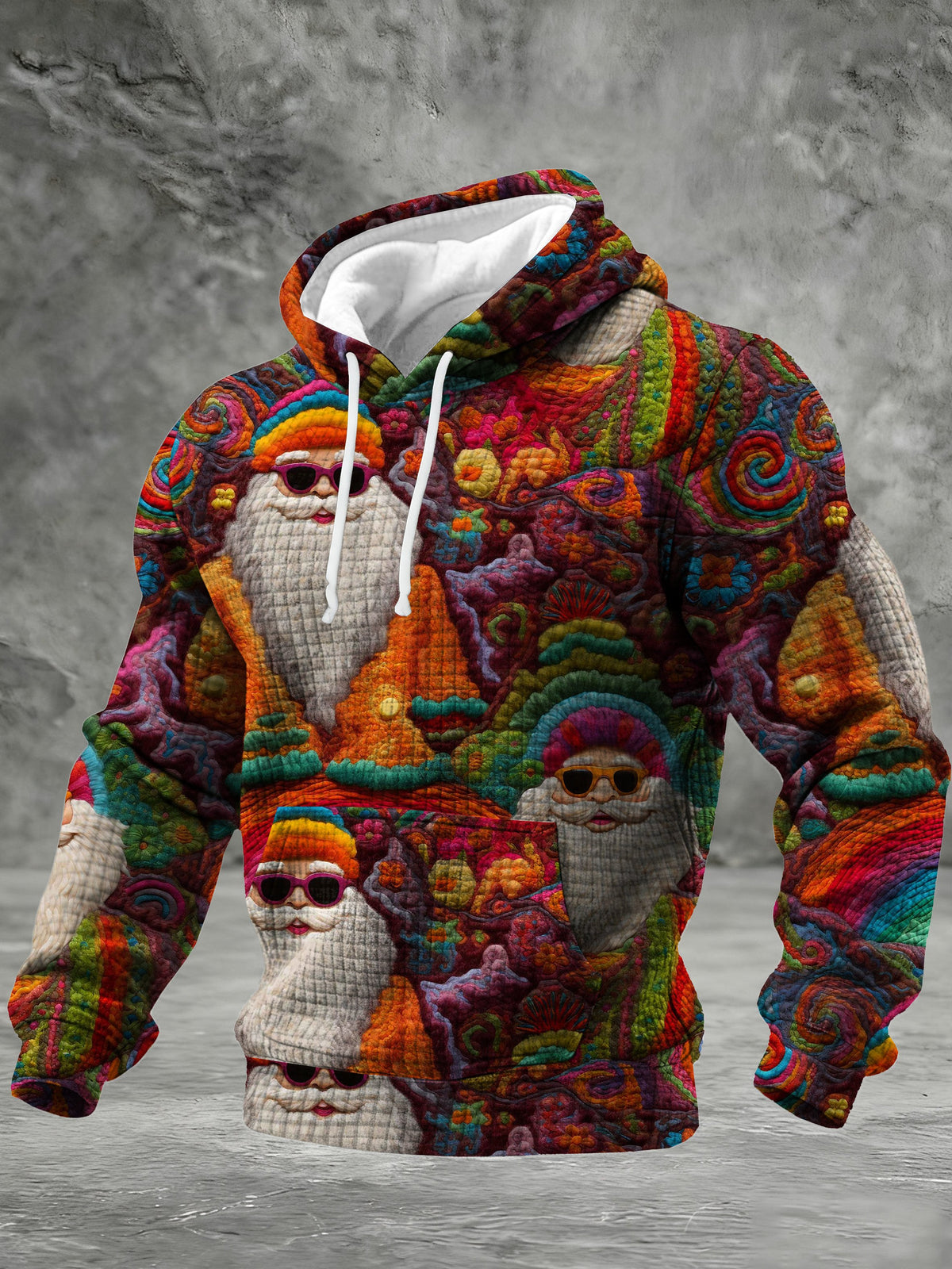Men's Retro Christmas Art Printed Casual Hoodie