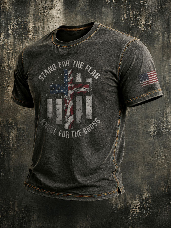 Men'S Stand For The Flag Kneel For The Cross   T-Shirt