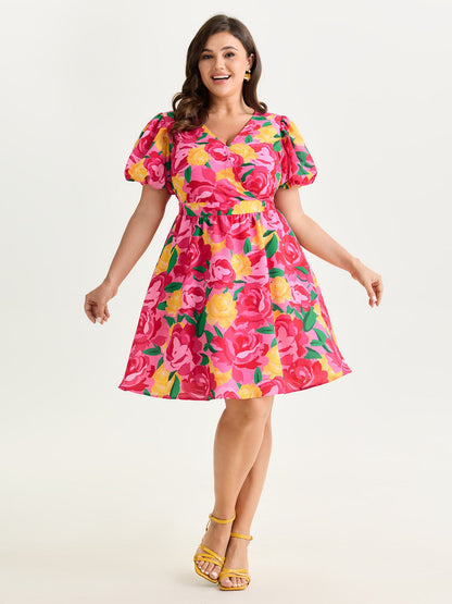 Rose Print Fit And Flare Mini Dress
