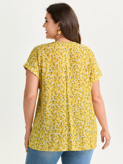 Floral Print V-Neck Dolman Sleeve Blouse
