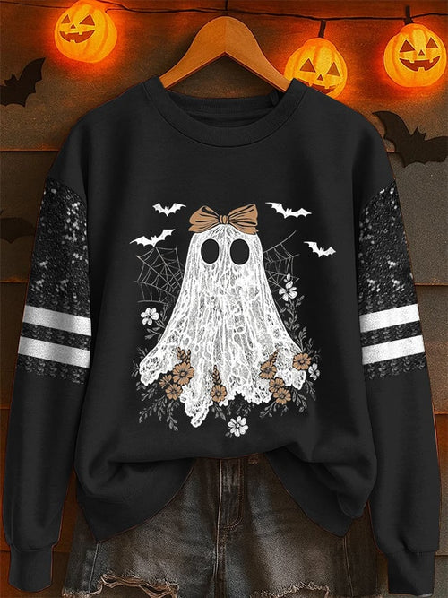 Women's Vintage Halloween Ghost Print Round Neck Sweatshirt