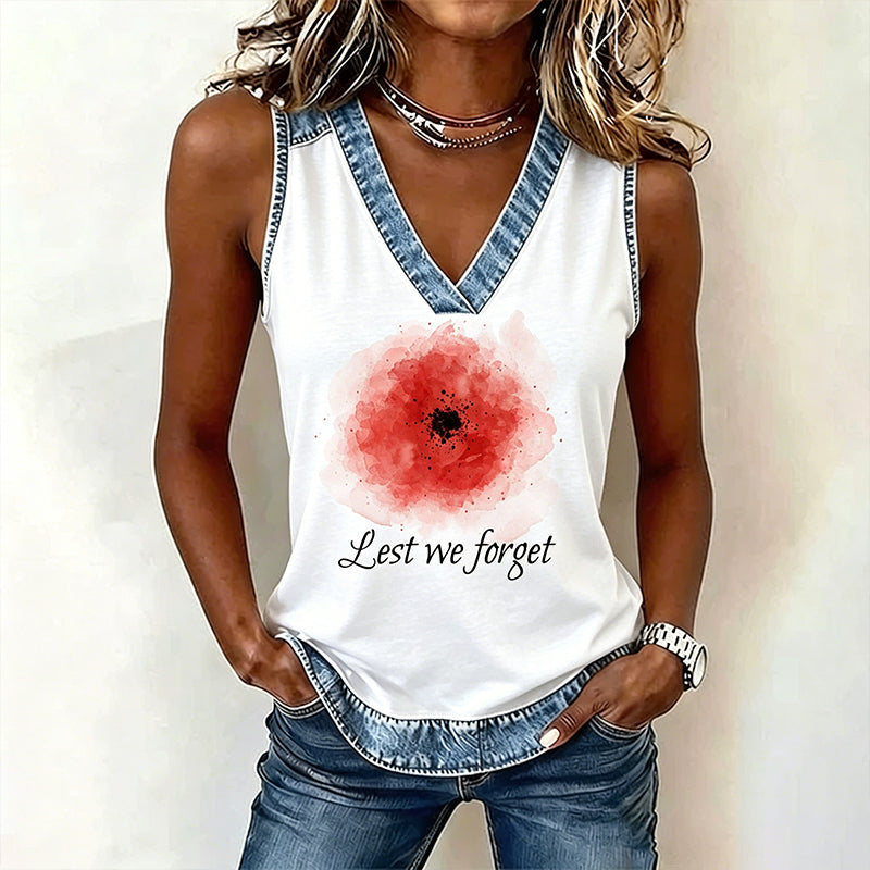 Women's Memorial Day Poppy Art Printed Tank Top