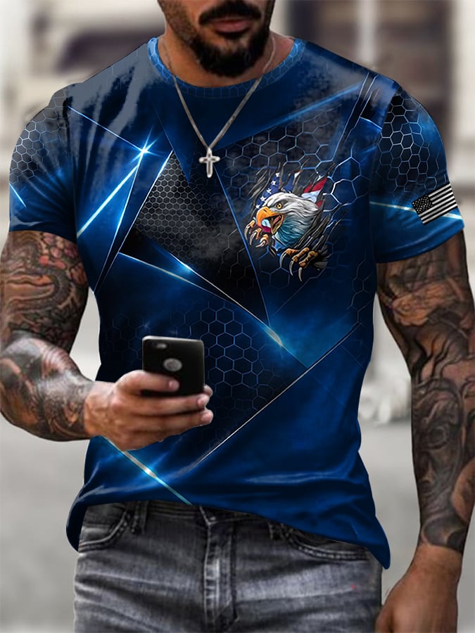 Men's Vintage American Flag Print T-Shirt