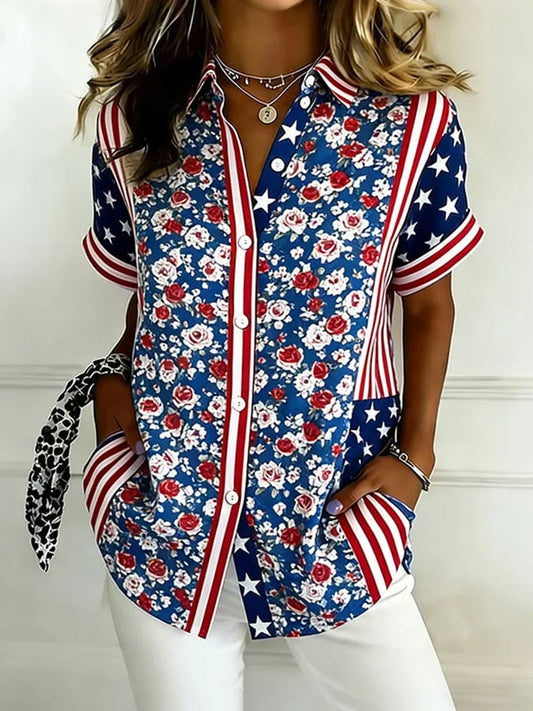 Women's Retro Print Short-Sleeve Shirt