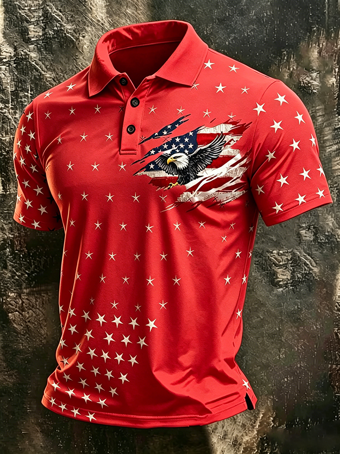 Men'S American Flag Print Casual Polo Shirt