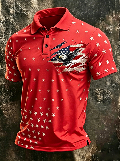 Men'S American Flag Print Casual Polo Shirt