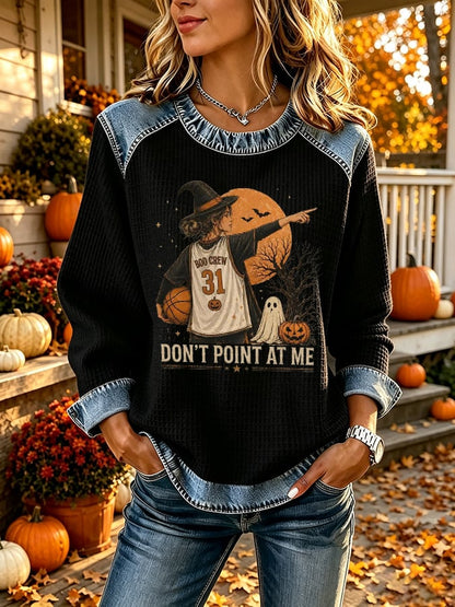 Retro Funny Halloween Basketball Don't Point At Me Trick Or Treat Print Sweatshirt