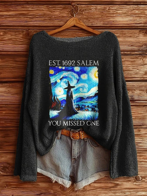 Women's Halloween Witch Long Sleeve Knit Sweater