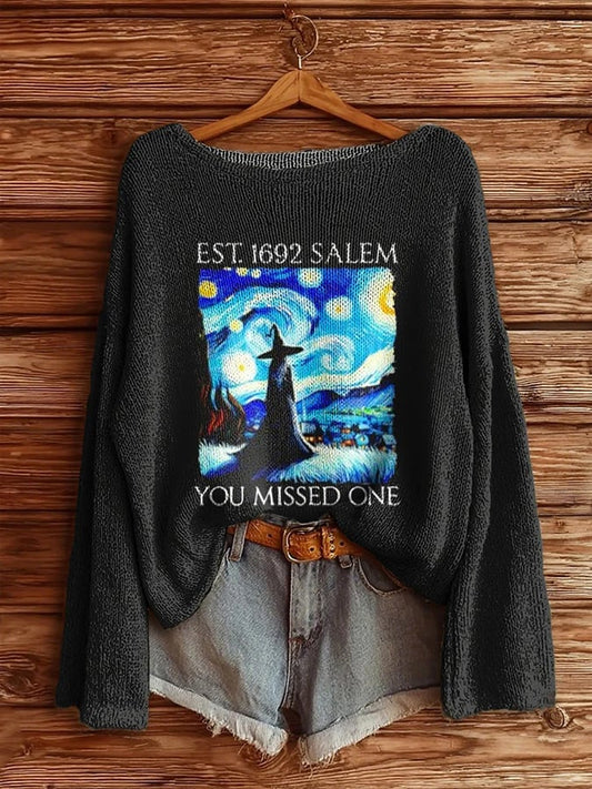 Women's Halloween Witch Long Sleeve Knit Sweater