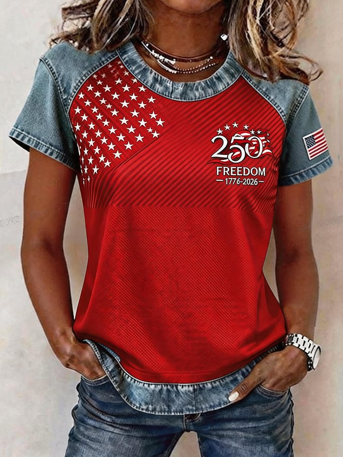 Women'S Independence Day Print Short-Sleeve Top