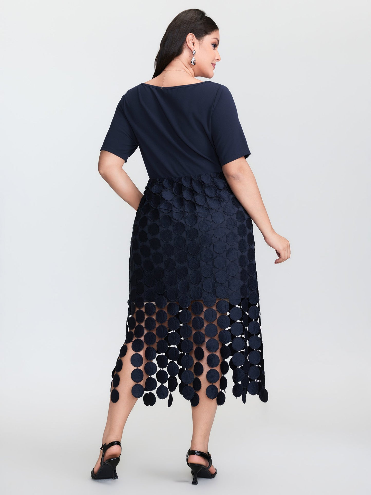 Lace Trim Tassels Stretchy Waist Midi Dress