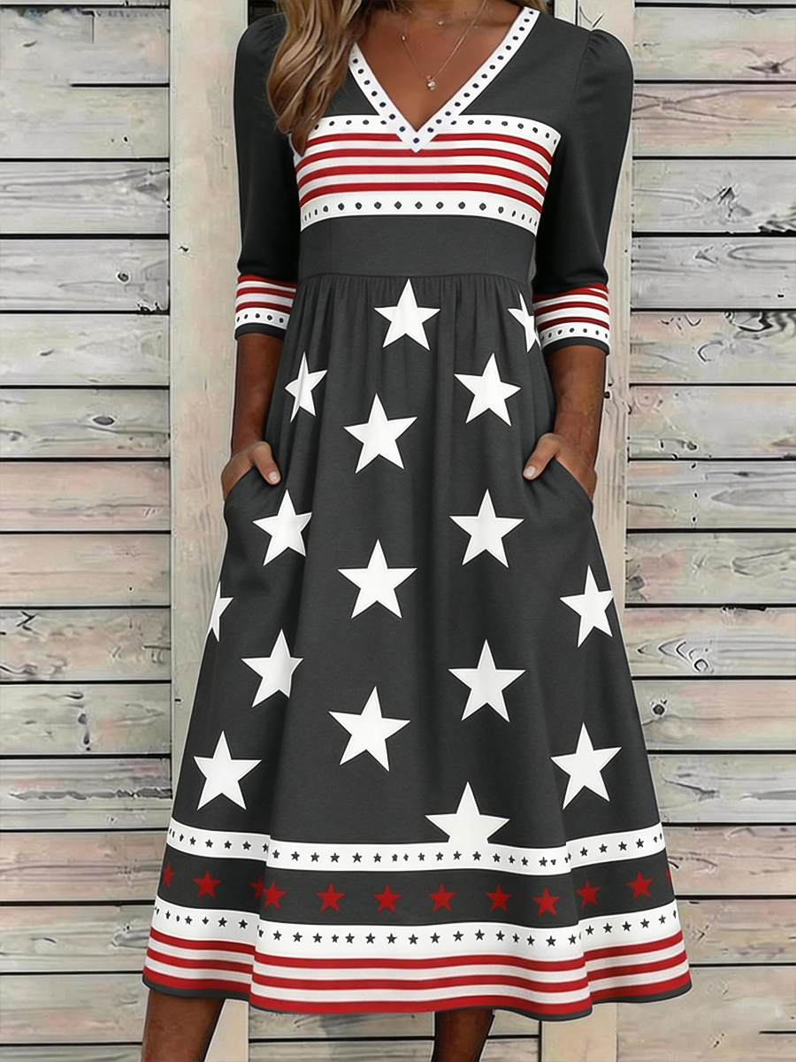 🔥Buy 3 Get 10% Off🔥Women's Retro American Independence Day Printed V-neck Dress