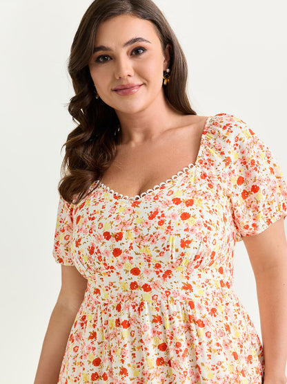 Floral Print Cinched-Waist Mini Dress