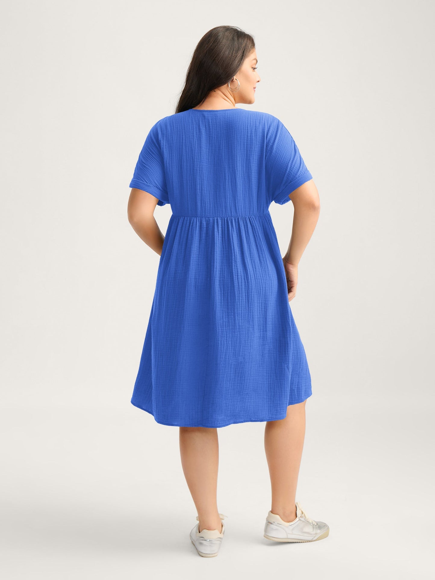 Pure Cotton Lace V-Neck Solid Mini Dress
