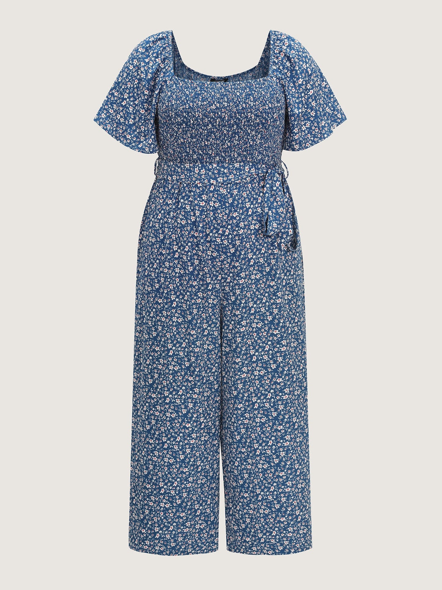 Micro Floral Print Shirred Bodice Jumpsuit
