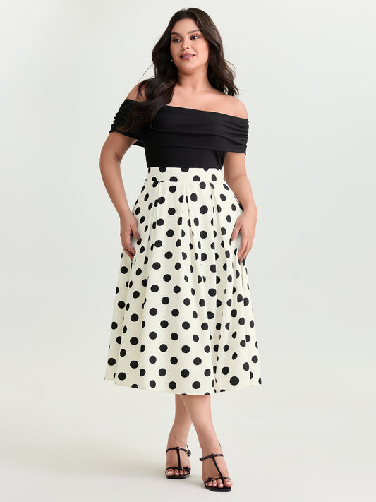 Polka Dot Charm Off-Shoulder Midi Dress